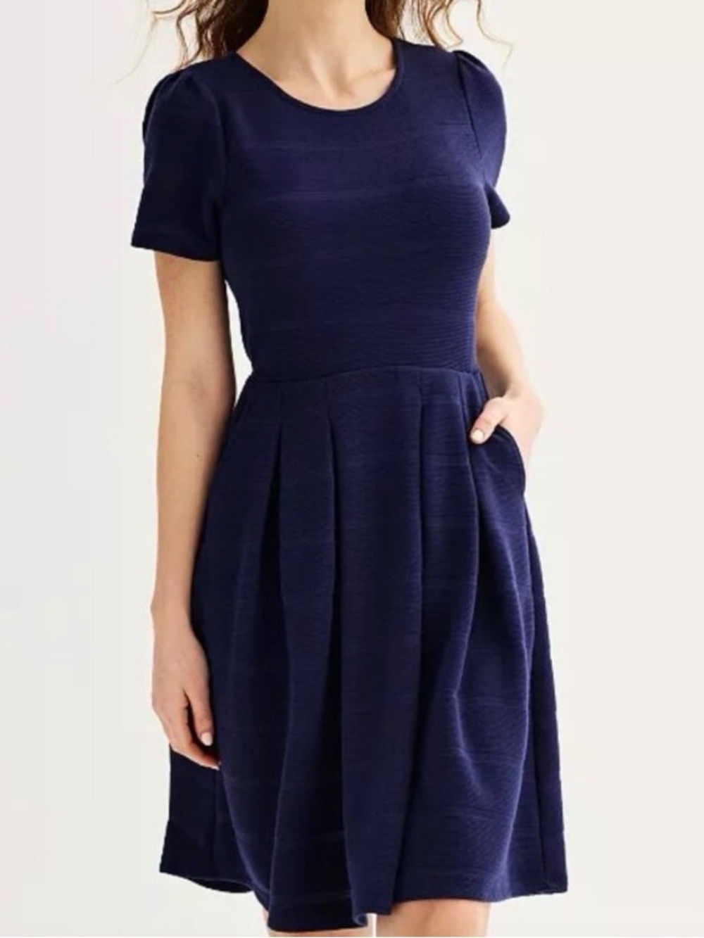 Draper James Navy Short-Sleeve Pleated Midi Dress